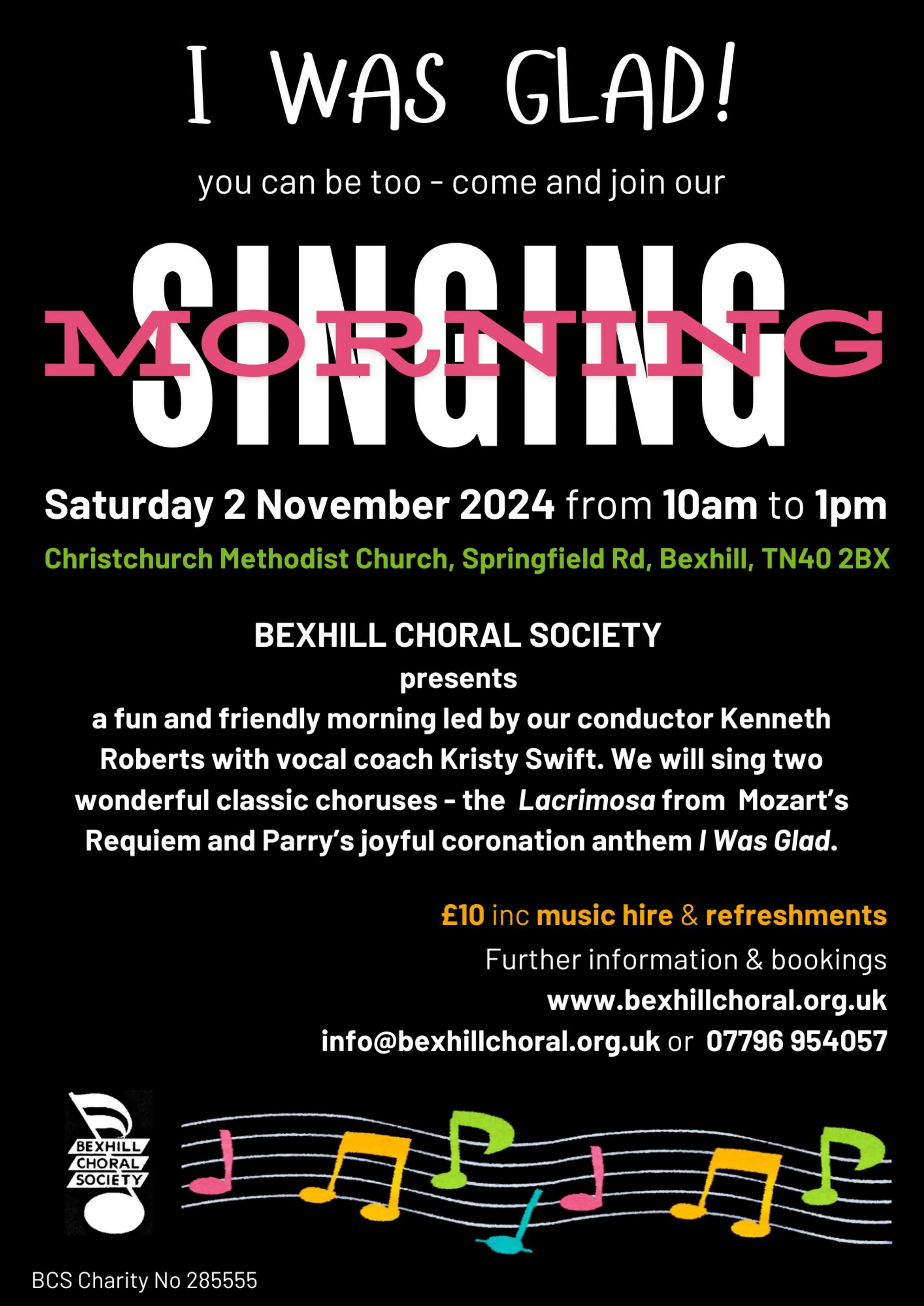 Come and join Bexhill Choral Society's Singing Morning!