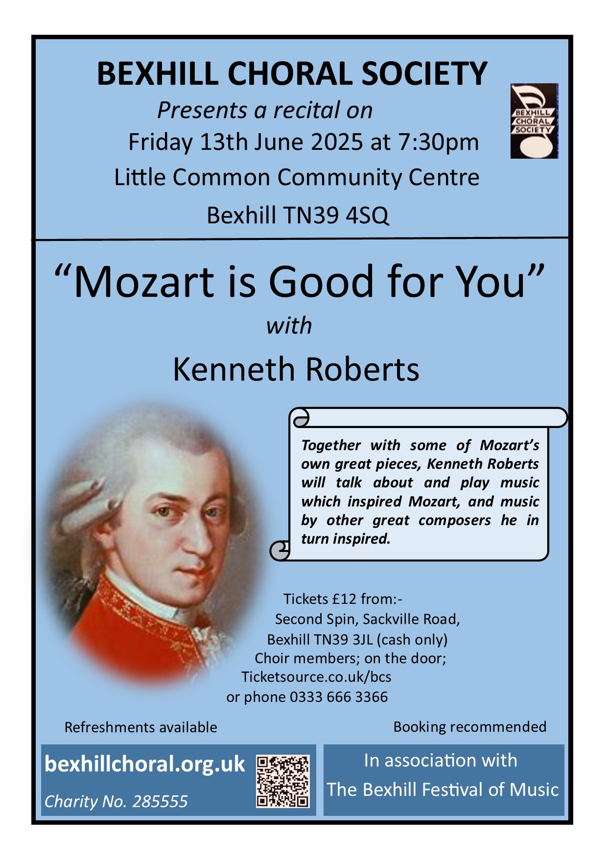 Mozart is Good for You - a recital by Kenneth Roberts 7.30 Friday 13 June 2025